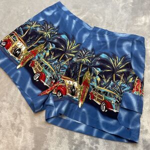Coconut Pier Retro Shorts‎ Womens M Blue Cargo Woodys Surfboards Tropical Beach